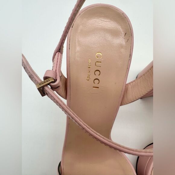 Gucci GG Marmont Platform Sandals Pink Block High Heel Ankle Strap EU 38 US 38 - Picture 3 of 13